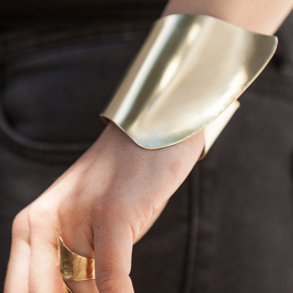 Extra wide custom made Cuff Bracelet 18k Rose Tone Gold plated hammered