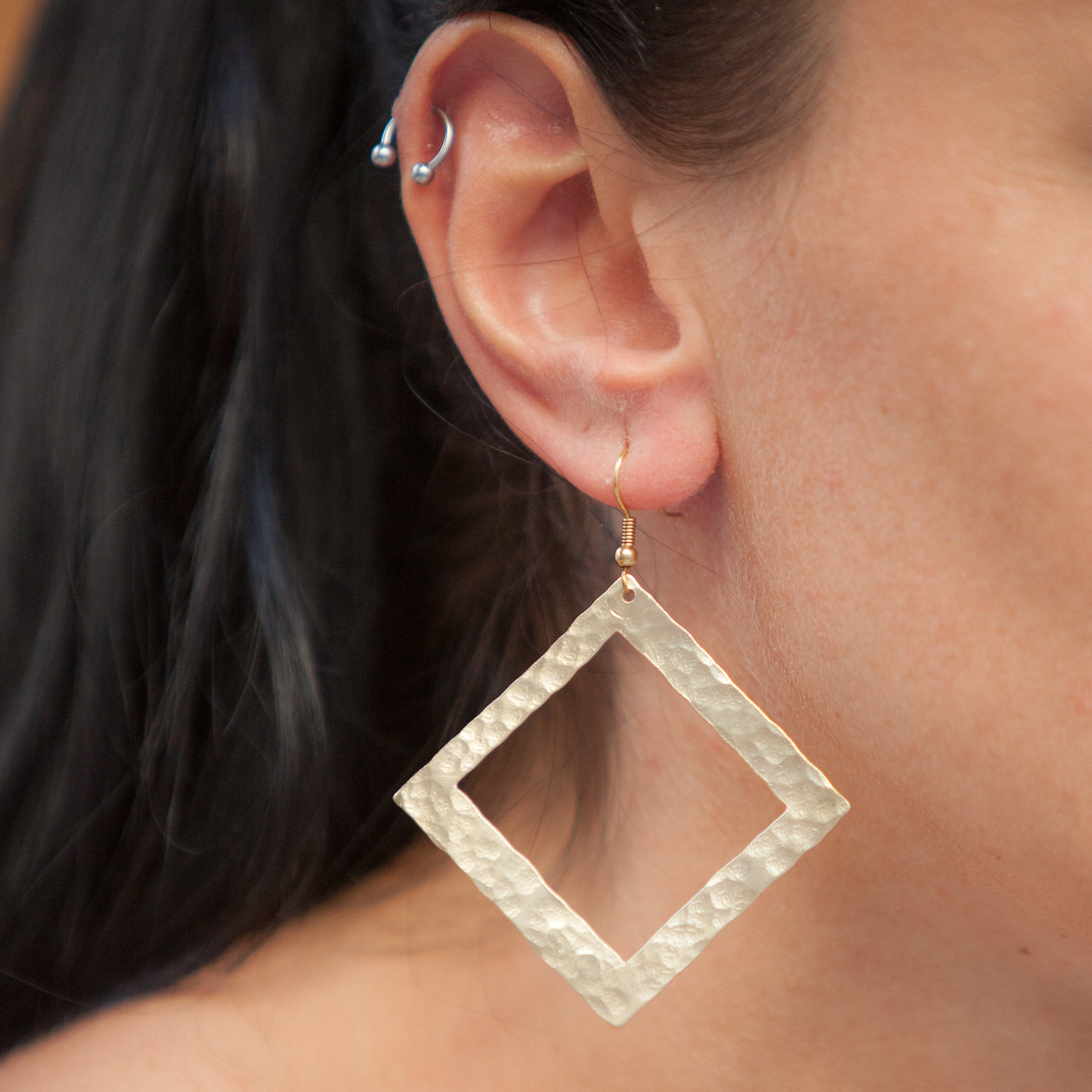 Wise Square hammered handmade gold plated Earrings