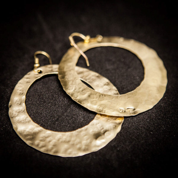 Hammered Handmade Wide Round cut out Earrings 18karat Goldplated